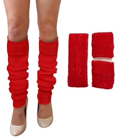 NuJake Girls Leg Warmers Pair Of Wristbands & Headband Dance Wear Set 80s 90s Bright Party Legwarmer Costume