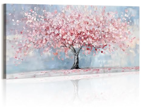 WENGTIAO Stampa su Tela Albero di Ciliegio in Fiore Incorniciato Grande | Quadro su Tela Pittura Albero in Fiore Astratto Rosa per Soggiorno Camera da Letto Decorazione Parete 120x50 cm