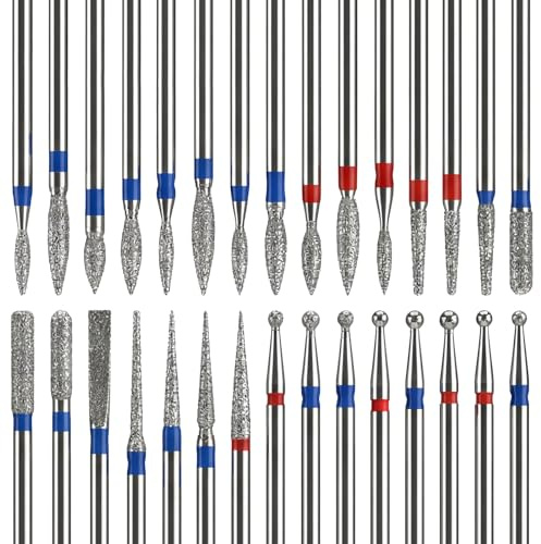 30 Pcs Diamond Nail Drill Bits, Professional Safety Cuticle Nail Drill Bits Tool, Nails Drills Tips Electric Manicure File Bit for Acrylic Gel Nails Cuticle Manicure