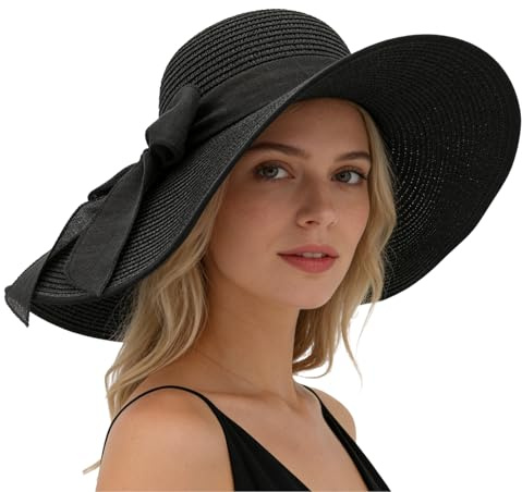 LHHMZ Women Beach Sun Straw Hat, Wide Brim Summer Hat, Foldable Packable Floppy Beach Hats