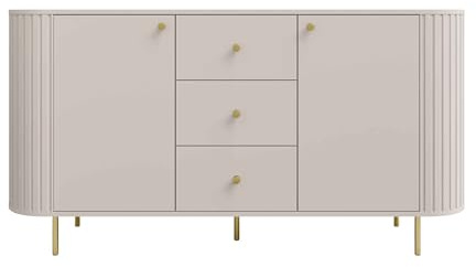 Masseno Kommode BOLLA 164,4 cm Sideboard mit 3 Schubladen und 2 Türen für Wohnzimmer Schlafzimmer Modern 164,4x42,3x85,4 cm Beige