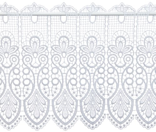 Plauener Spitze by Modespitze, Store Bistro Gardine Scheibengardine mit Stangendurchzug, hochwertige Stickerei, Höhe 35 cm, Breite 144 cm, Weiß