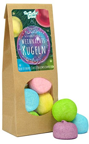 Wunderbare Weihnachtskugeln, tolle Wundertüte mit bunten Schaumzuckerkugeln und verschiedenen Fruchtgeschmäckern, der essbare Christbaumschmuck - süße Weihnachtsgeschenkidee
