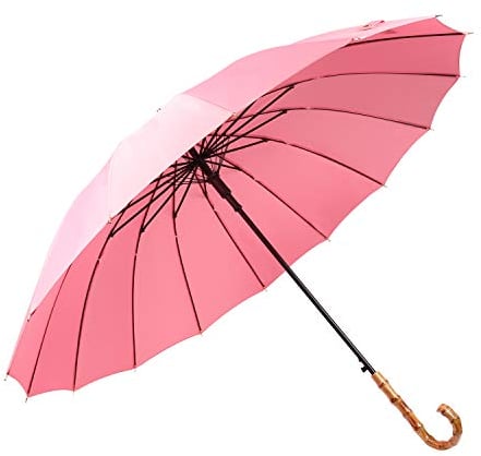 ThreeH Golf Umbrella Windproof and Rainproof Auto Open Bamboo Hook Handle Stick Umbrella KS08,Pink