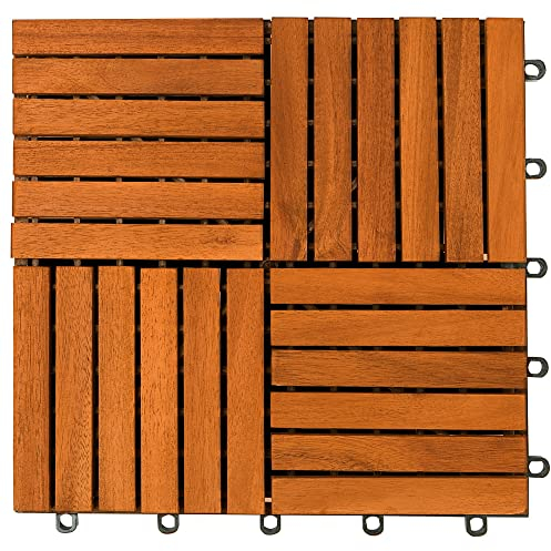 Casaria Baldosa de Madera de Acacia Quattro Mosaico 30x30cm 0,1m² Losa de Terraza Jardín Balcón Loseta
