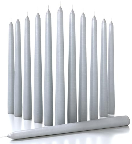 CANDWAX 1.9 x 25.4 cm Taper Candles Set of 12 - Dripless Taper Candles and Unscented Candlesticks - Perfect as Dinner Candles and Household Candles - Light Gray Candles