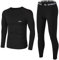 EONGOA Herren Thermounterwäsche Set,Funktionsunterwäsche Suit mit Innenfleece, Flexibel Skiunterwäsche Männer Winter Warme Thermounterhemd Unterwäsche für zu Hause Winter, Schwarz, S