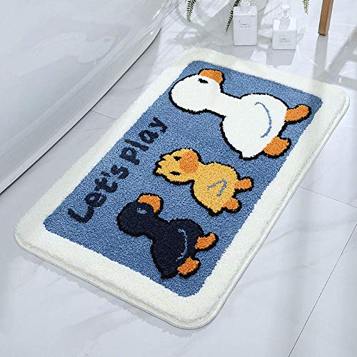LNXSESN Badteppich Blaue Weiße Ente Badvorleger Flauschig Mikrofaser Badematte rutschfest Duschvorleger Schnelltrocknend Badezimmerteppich Waschbar Badematten Bathroom Mat 40x60cm