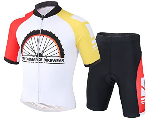Amur Leopard Maillot de Ciclismo Niños Niñas Conjunto Traje Ciclismo Camiseta de Manga Corta + Pantalones Cortos de Secado Rápido, Neumáticos para Bicicletas, L/8-9 Años