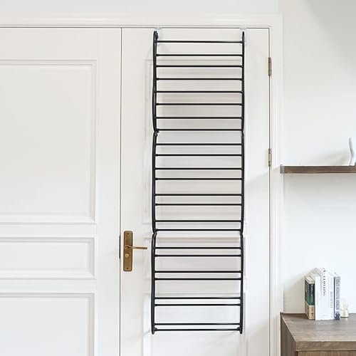 Rainberg 12 Tier Heavy Duty Over the Door Shoe Rack, Shoe Organiser, Shoe Storage, Easy to Assemble, Space Saving Shoe Rack, Holds up to 36 Pairs. (Black)
