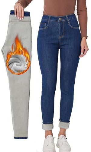 Fakanhui Damen Fleece Gef¨¹ttert Winter Thermo Jeans Hosen Warm Jeans Denim Skinny Jeanshosen