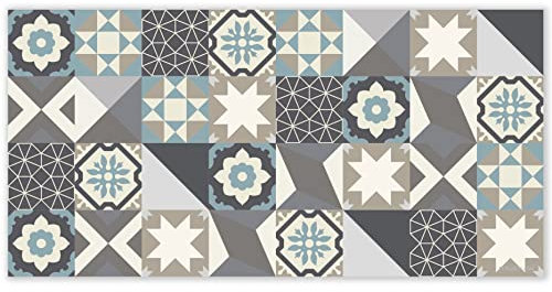 mubusi Tapis Vinyle du Sol Cuisine Salon - Différentes Tailles - (Hydraulique Porto Bleu 50x100 cm)