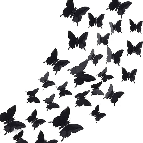 48 Pieces 3D Black Butterfly Wall Decoration Removable Wall Stickers Wall Stickers for Home and Room Decoration