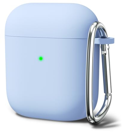 Oakxco für Airpods Hülle Silikon Bunt Matt Glatt Dünn Weich Gummi Airpods 1/2 Generation Case, Mädchen Einfarbig Hart Plastik Slim TPU Aesthetic Silikonhülle mit Karabiner, Hellblau