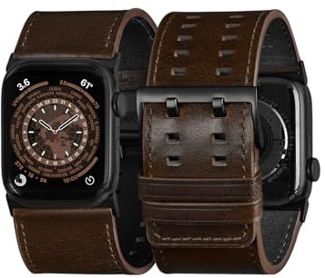 Tefeca Dual Series Armband für Apple watch/Apple Watch Ultra, Uhrarmband/Ersatzarmband Kompatibel mit Apple Watch(Retro Dunkelbraunes Leder mit Schwarzen Adaptern,Ultra breit 49/45/44/42mm