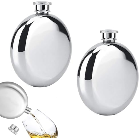 Flasque en Acier Inoxydable, 2 Pièces Flasque Alcool Acier Inoxydable, Portable Hip Flask de Whisky, Portable Flasque pour Alcool pour Randonnée, Chasse, Camping, l'Escalade, Barbecue, Bar(Argent)