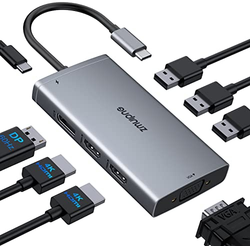 USB C Docking Station 2 HDMI, 8 in 1 Dockingstation Laptop Multi Monitore Hub Adapter mit Dual 4K @60hz HDMI, Displayport/DP, VGA, 100W PD, 3 USB 2.0, USB C HUB 2 hdmi für Dell HP Lenovo