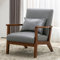 Sessel Retro Sessel Wohnzimmer Massivholz mit Lendenkissen Lesestuhl PU Leder gepolsterter Akzentstuhl Holzsessel Eiche Natur für Balkon Hotel Grau