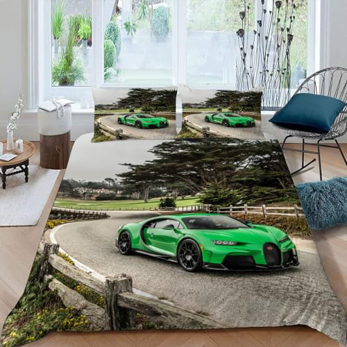 Sportwagen Bettwäsche-Sets,Microfaser Bettwäsche 135X200 + 80X80 Kissenbezug,Schwarzes Auto 3D Bettbezug Mit Reißverschluss Sommer Winter Für Kinder,Single Bed,A14