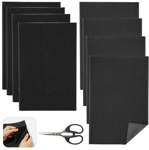 Celepoir 4 Pairs Sew on Hook and Loop, 20 x 30cm Hook and Loop | A4 Black Hook and Loop Tape with Scissor, Sew on Hooks and Loops Tape for Fabric, Textiles, Clothing, Shoes, Cushion