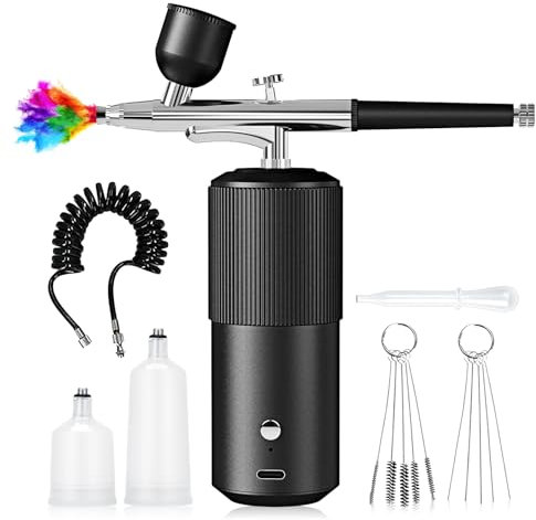 Juego De Aerógrafo, Kit De Aerógrafo, Mini Aerógrafo Set, Portátil Con Compresor Aerógrafo Recargable Para Uñas, Pintura De Modelos, Pasteles, Maquillaje Tatuajes Y Pintura Facial (Nnegro)