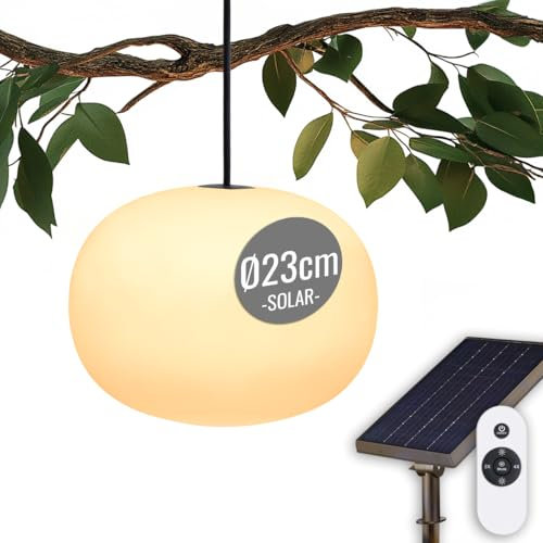 8 seasons design Solar LED Akku Hängelampe 23cm - Glowing Elegance - Licht warmweiß, dimmbar, Timer, Fernbedienung, USB & USB-C - für außen & innen - Garten & Balkon, Weiß