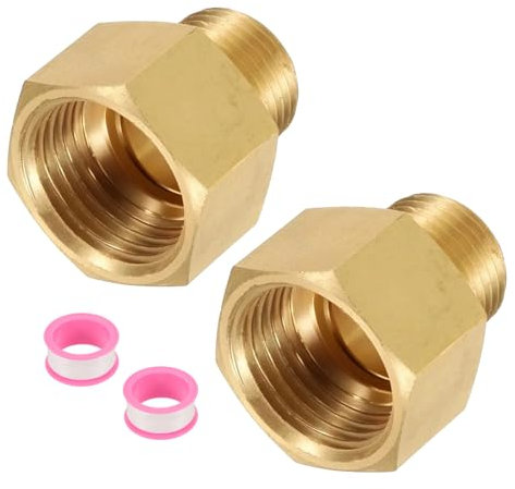 QUARKZMAN 2pz Raccordo Tubo Ottone, 1/2G Femmina × 3/8NPT Maschio Raccordo Tubo Nipplo Esagonale in Ottone, Connettore Raccordo Tubo 1/2 a 3/8 Femmina con PTFE, Tonalità Oro