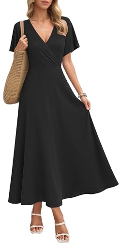 AUSELILY Maxikleider Damen Sommer Kleid Lässig Hohe Taille Lockere Passform Mit Taschen