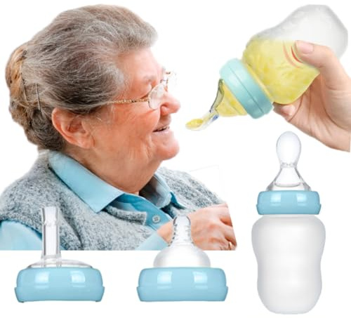 XINGYAOGJ Drinking Aids Feeding Cup with Spoon Straw Teat for Elderly Disabled Bedridden Adult Drink Water Soup Porridge Feeding Bottle 3-in-1 Squeezable Feeding Aid 180ml