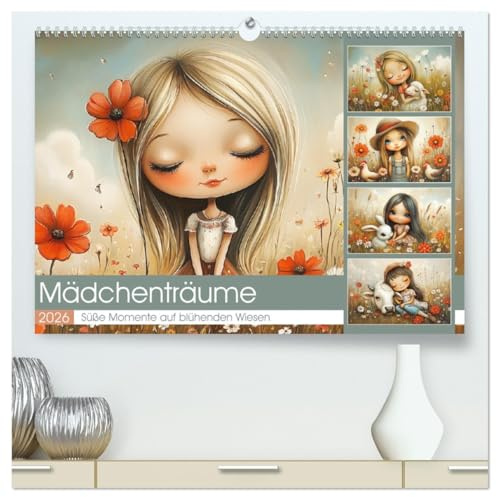 Mädchenträume. Süße Momente auf blühenden Wiesen (hochwertiger Premium Wandkalender 2026 DIN A2 quer), Kunstdruck in Hochglanz: Zauberhafte Szenen mit ... Mädchen und ihren Tieren (CALVENDO Tiere)