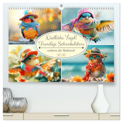 Niedliche Vögel! Trendige Schnabelstars erobern die Modewelt (hochwertiger Premium Wandkalender 2026 DIN A2 quer), Kunstdruck in Hochglanz: Die ... der gefiederten Supermodels (CALVENDO Tiere)