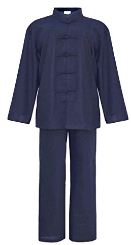 Men's Tai Chi Suit Kung Fu Uniform Martial Arts Clothing Navy Blue - Size: XL