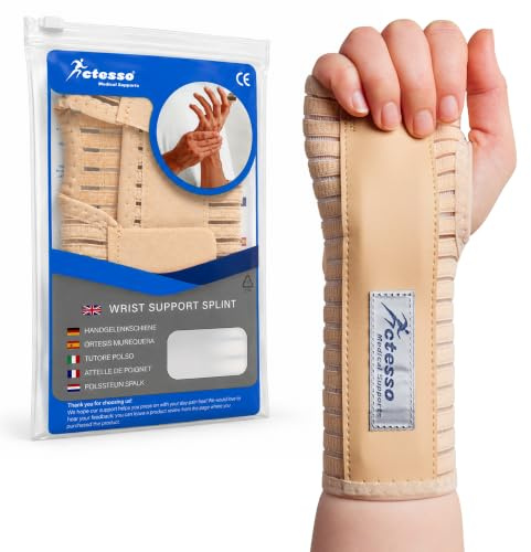 Actesso Breathable Wrist Support Splint Brace - Relieves Pain from Carpal Tunnel, Sprains, and Strains (Beige, Extra Large, Right Hand)