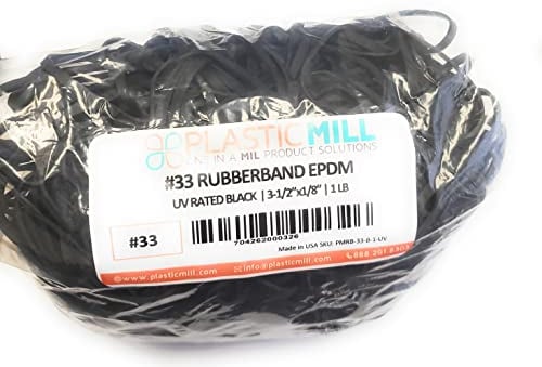 PlasticMill Rubber Bands - #33 Size - Black UV Rated EPDM Rubberbands - 1LB/500 Count