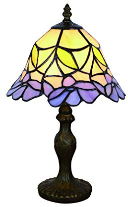 Tokira Tiffany-Stil Tischlampe 8 Zoll, E14 Vintage Glasmalerei Nachtlicht, Lila Nachttischlampe Schlafzimmer Schreibtischlampen für Wohnzimmer Einfachen Stil Studie Beleuchtung [Ohne Glühbirnen]