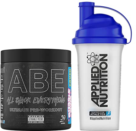 Applied Nutrition Bundle ABE Pre Workout 375g + 700ml Protein Shaker | All Black Everything Pre Workout Powder, Energy & Physical Performance with Creatine, Beta Alanine (Bubblegum Crush)
