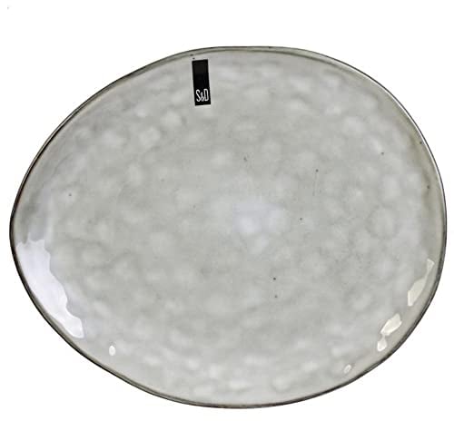 Home Deco Factory KA3750 Assiette Plate Galet Grès du Temps Gris Grand Modèle Céramique H2 x 23 x 27,5 cm