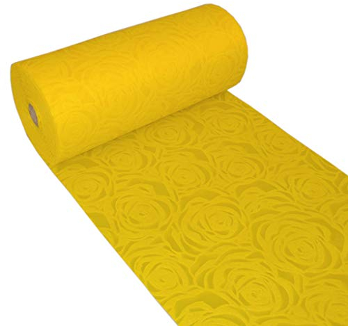 Dekoflor Tischband Tischläufer Tischdeko einzigartiges Rosen Design (Wasserfest, Lotuseffekt, samtige Oberfläche, 5 m Rolle, 30 cm Breite, 100% Nylon), Gelb