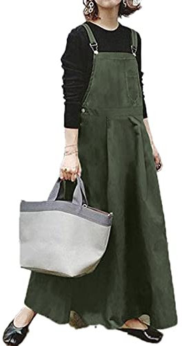 Women's Long Suspender Skirts Dungaree Dress Pinafore A-Line Dresses Tartan Plaid Skater Skirt