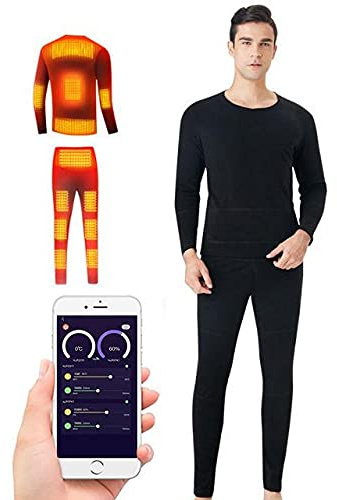 scosao Set di Biancheria Intima Riscaldante Elettrica per Donna Uomo Intimo Termico Riscaldata USB Lavabile T-Shirt e Pantaloni Termica con App Regolazione della Temperatura per Moto, Caccia,Black,M