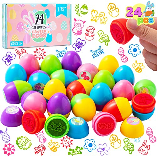 JOYIN 24 Packungen Kinder Ostern Party Gunst Prefilled mit 1,75 Stampers für Kinder Korb Stuffers Osterei Assorted Self-ink Stempel für Klassenzimmer Austausch und Preis liefert