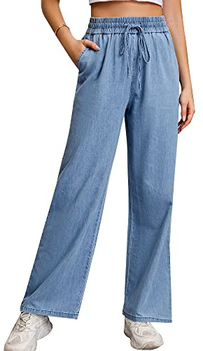 Love Welove Fashion Jean Large pour Femme, Taille Haute élastique à Enfiler avec Cordon de Serrage, Pantalon Baggy en Denim, Grande Taille 3XL, XX-Large