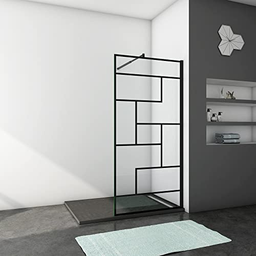 Ducha Casa 90x200cm Mampara de ducha frontal 1 hoja marco negro, 8mm cristal templado antical, barra2 70-120cm y perfil negro