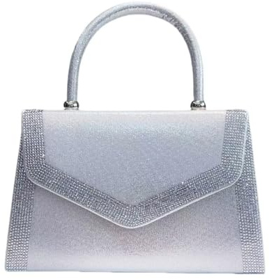 LeahWard Women's Clutch Bag Top Handle Wedding Evening Diamante Glitter Handbags (Silver)
