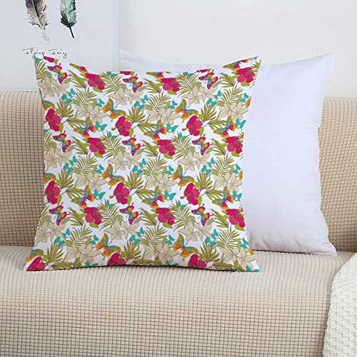 2er-Set Dekorativ Kissenbezug 45x45 cm,Hawaiianische, tropische Frangipani und Hibiskusblüten exo,Polyester Kissenbezüge Dekokissen Kissenhülle Set Kissen Fall für Sofa Auto Schlafzimmer Zuhause Dekor