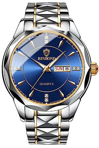 JewelryWe Herrenuhr Edelstahl Uhren Herren - Blau Analog Quarz Armbanduhr mit Edelstahl Armband Leuchtend Zeiger Datum Woche Kalender 30m wasserdichte Uhr für Männer Junge