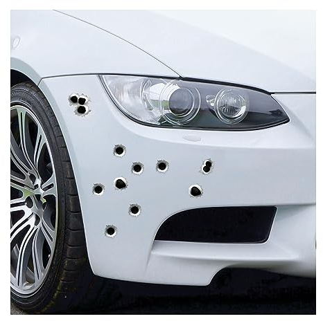 JNNJ 3D Bullet Hole Car Decals Simulation, Stereoscopic Fake Realistic Guns Bullet Hole Stickers, Automotive Cool Removable Waterproof Sticker Decoration for Window Wing Door Body Side(R458-1)
