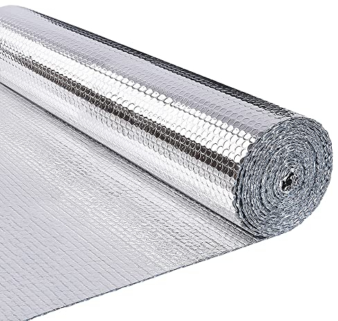 VOUNOT Isolierfolie Dämmfolie 20m x 122cm x 3mm, Doppelte Alu-Luftpolsterfolie Heizkörper Reflexionsfolie Thermofolie