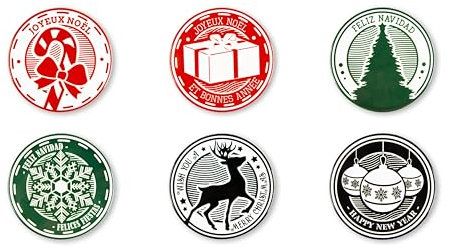 Excelsa Christmas Stamp Set 6 Sottobicchieri, Ceramica e Sughero, Diametro 10.5 cm