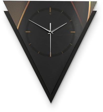 Kreative Feder Dreieckige 3D Designer-Wanduhr Dark Elegance in modernem Metallic-Look Silber-schwarz ohne Tickgeräusche (Dark Elegance, leises Funkuhrwerk)